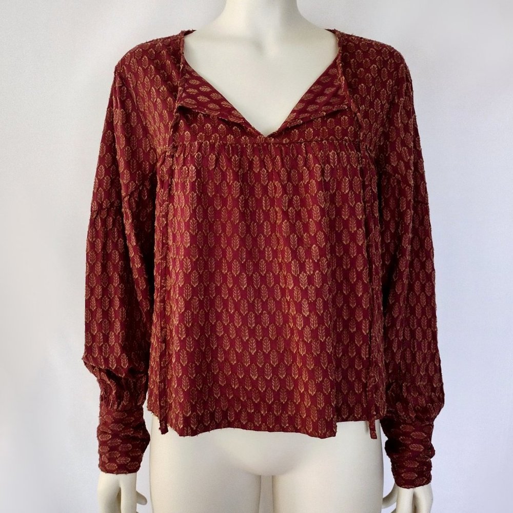 Lovestitch Purple Split Neck Bishop Sleeve Peasant Blouse